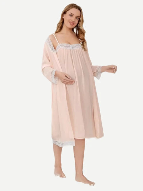 Custom Maternity Dress Contrast Lace Trim Sleep Robes