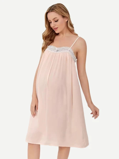 Custom Maternity Dress Contrast Lace Trim Sleep Robes