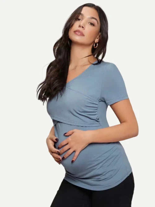 Solid Nursing Tee Custom Pregnancy Maternity Tops Short Sleeve