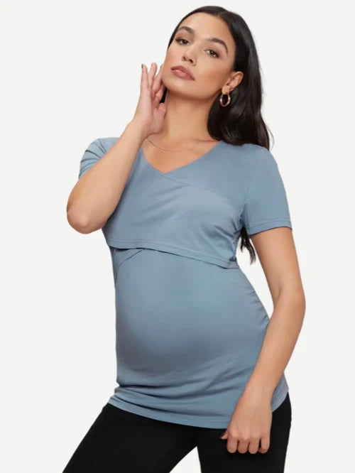 Solid Nursing Tee Custom Pregnancy Maternity Tops Short Sleeve