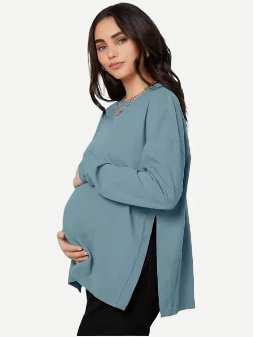 Maternity Pajamas Solid Long Sleeve Round Neck Cotton Women Clothes