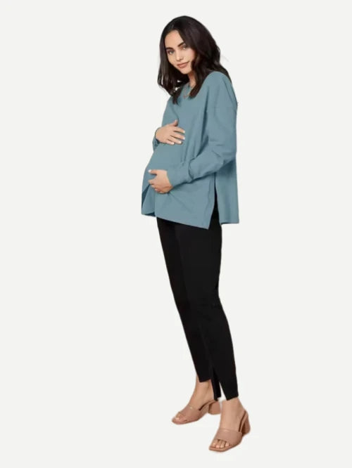 Maternity Pajamas Solid Long Sleeve Round Neck Cotton Women Clothes