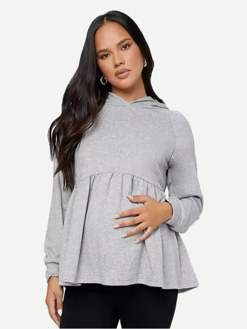 Custom Maternity Nursing Marled Raglan Sleeve Peplum Cotton Hoodies