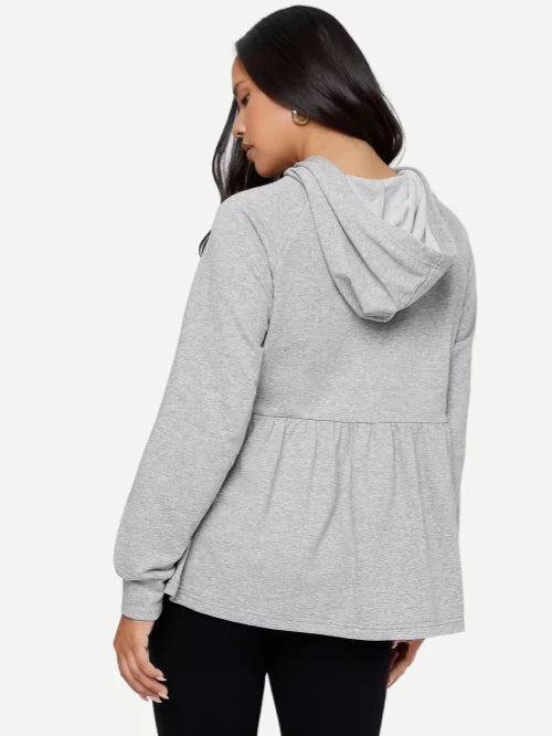 Custom Maternity Nursing Marled Raglan Sleeve Peplum Cotton Hoodies