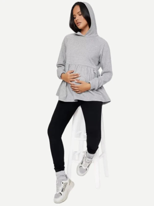 Custom Maternity Nursing Marled Raglan Sleeve Peplum Cotton Hoodies