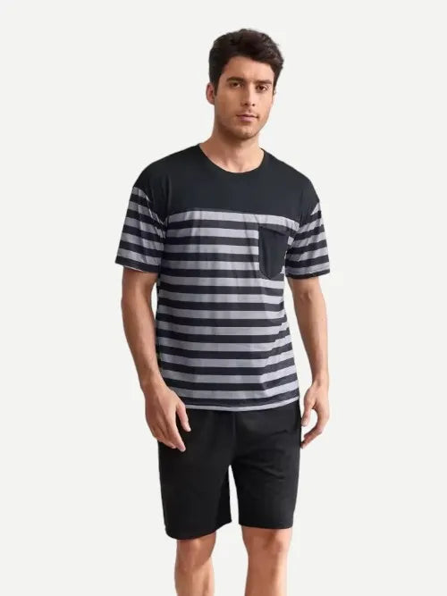 Striped T-Shirts With Shorts Pj Set Pyjama Man Loungewear Mens