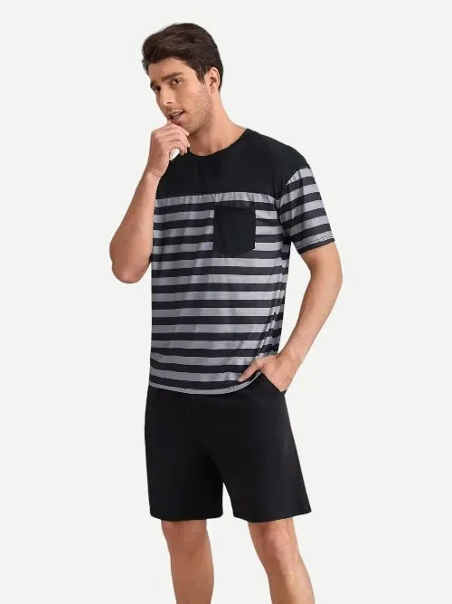 Striped T-Shirts With Shorts Pj Set Pyjama Man Loungewear Mens