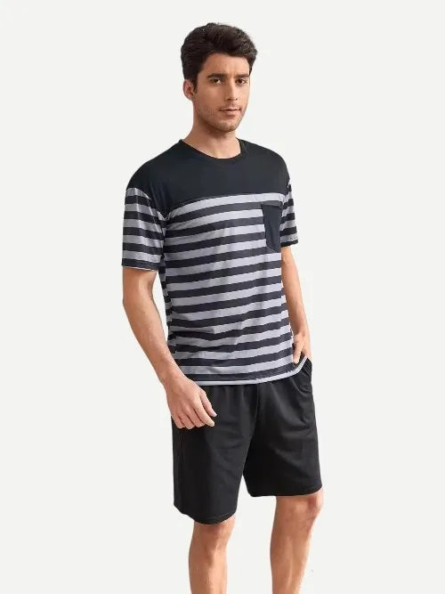 Striped T-Shirts With Shorts Pj Set Pyjama Man Loungewear Mens