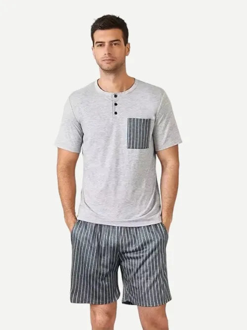 Mens Grey Short Sleeve Shirts Shorts Loungewear Bamboo Viscose Pajamas