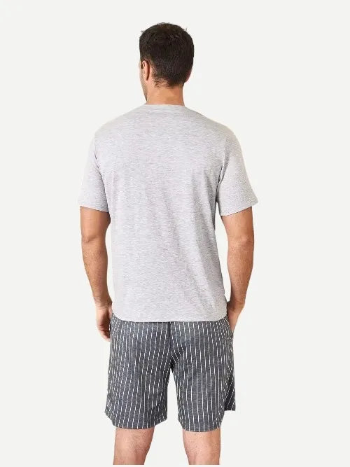 Mens Grey Short Sleeve Shirts Shorts Loungewear Bamboo Viscose Pajamas