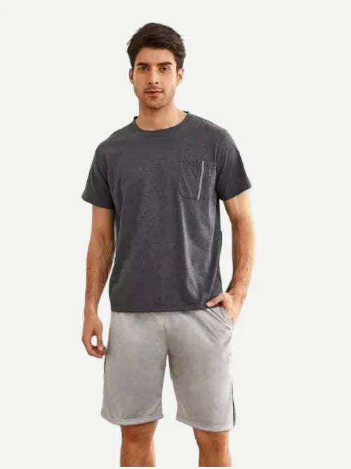 Wholesale Mens Pocket Front Tee Shorts Mans Cotton Pajama Loungewear