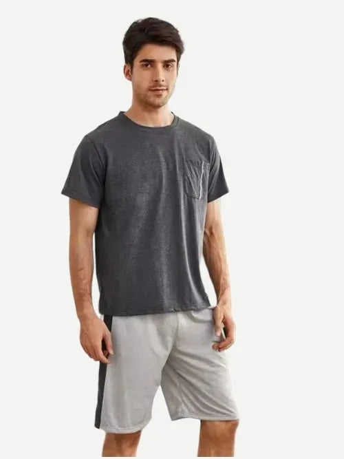 Wholesale Mens Pocket Front Tee Shorts Mans Cotton Pajama Loungewear