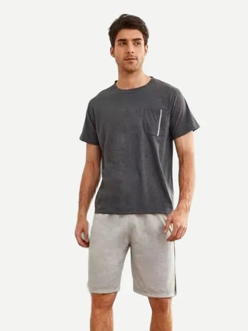 Wholesale Mens Pocket Front Tee Shorts Mans Cotton Pajama Loungewear