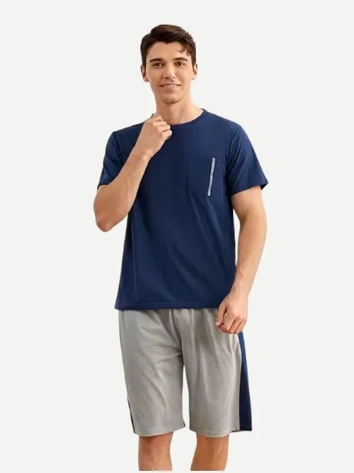 Wholesale Mens Pocket Front Tee Shorts Mans Cotton Pajama Loungewear