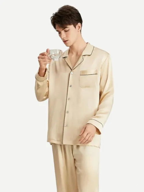 Wholesale Mens Luxury Pure Silk Pajama Set-2315580191