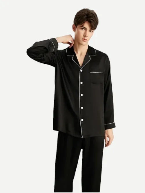 Wholesale Mens Luxury Pure Silk Pajama Set-2315580191