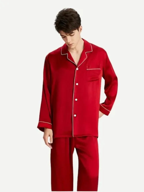 Wholesale Mens Luxury Pure Silk Pajama Set-2315580191