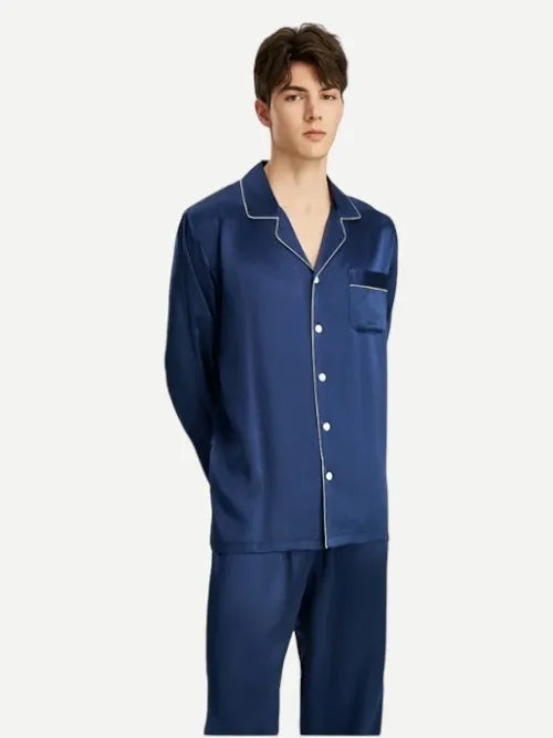 Wholesale Mens Luxury Pure Silk Pajama Set-2315580191