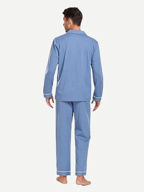 Men's Piped Pajama Sets Long Sleeves Trousers With Pockets Wholesale