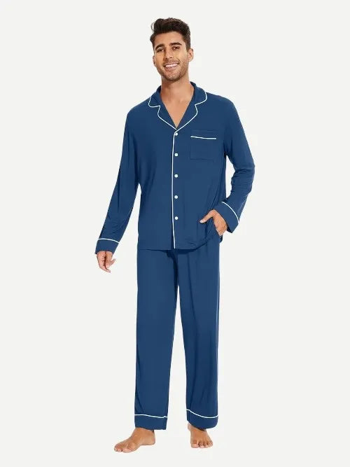 Wholesale Men's Bamboo Viscose Pajama Sets Long Sleeve Loungewear Pjs