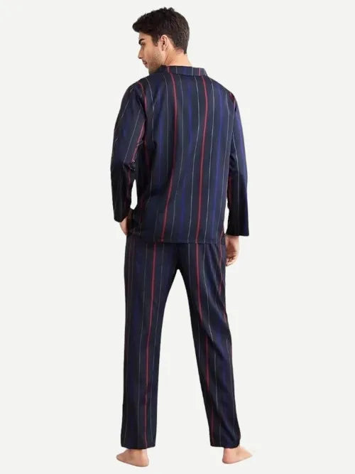 Men's Sleepwear Notch Collar Contrast Piping Dark Striped Bamboo Pajamas