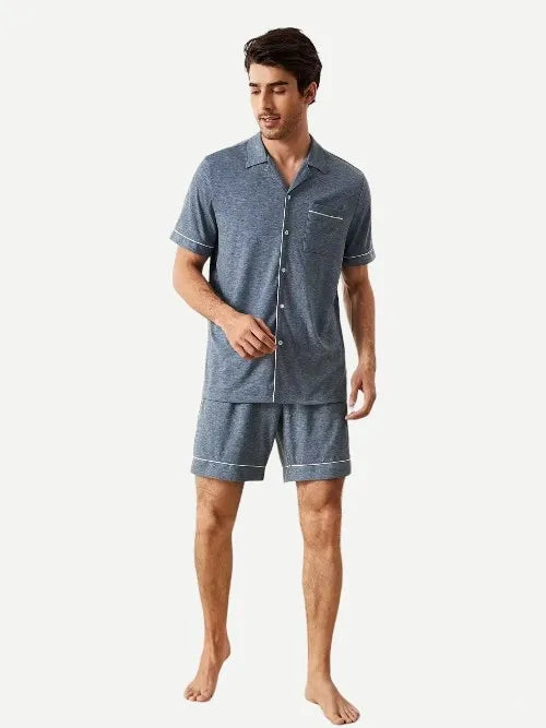 Summer Short Men Sleepwear Notch Collar Men's Bamboo Pajamas