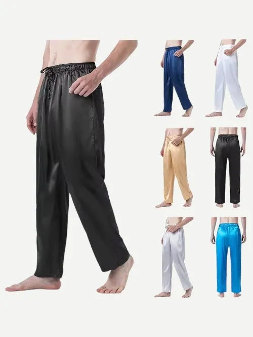 Wholesale Men's Pajama Pants Solid Color Ice Silk Home Wear Silk Pants