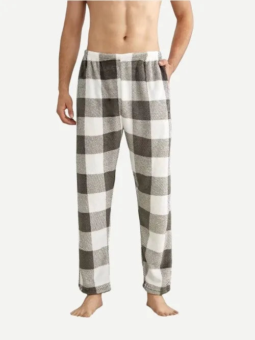 Mens Buffalo Plaid Print Cotton Pyjamas Flannel Man's Lounge Pants