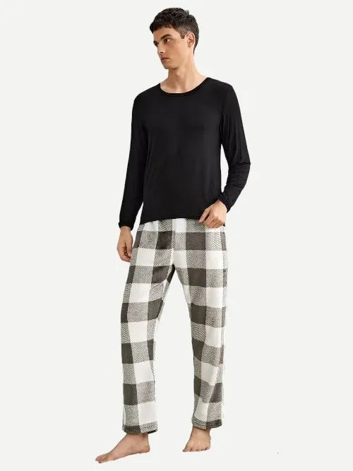 Mens Buffalo Plaid Print Cotton Pyjamas Flannel Man's Lounge Pants