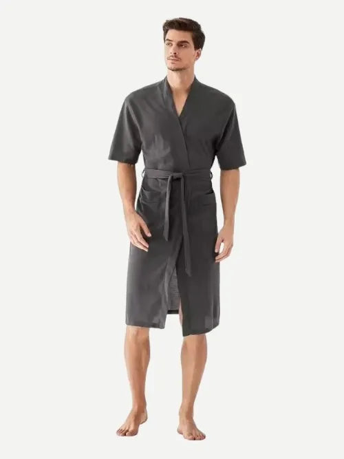 Custom Pocket Hotel Robes Soft Cotton Belted Mens Waffle Bath Robe