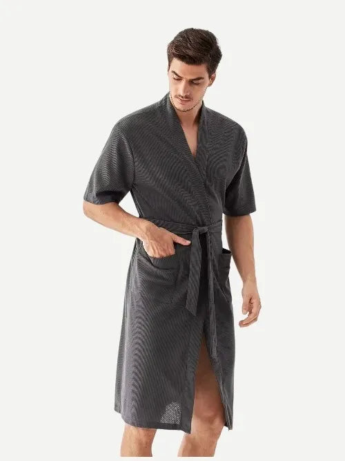 Custom Pocket Hotel Robes Soft Cotton Belted Mens Waffle Bath Robe