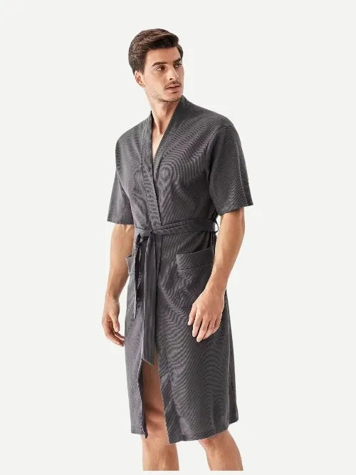 Custom Pocket Hotel Robes Soft Cotton Belted Mens Waffle Bath Robe