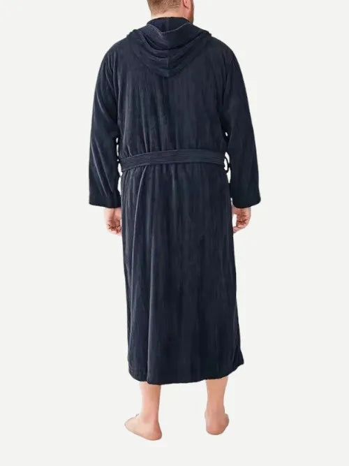 Custom Plush Black Cotton Hooded Terry Robes with Logo Wholesale