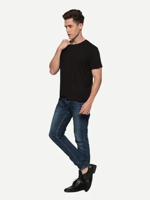 Wholesale Custom Men's Shirts Black Blank Bamboo T-shirt