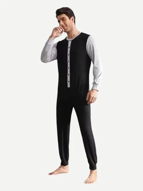 Custom Button Bamboo Sleepwear Cotton Adult Onesie Men's Pajamas