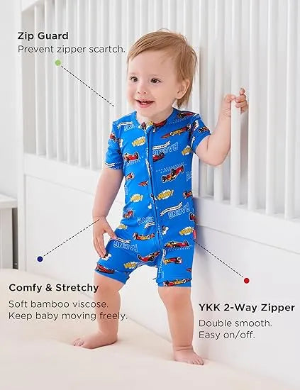 Custom Pattern Bamboo Baby Boys Short Sleeves Romper Zippy Supplier