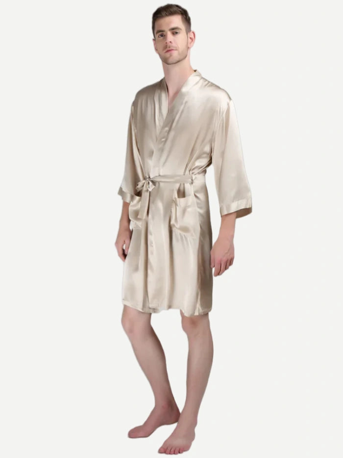 Wholesale Mens Robes Personalized Mens Bathrobe Silk Short Mens Satin Dressing Robe