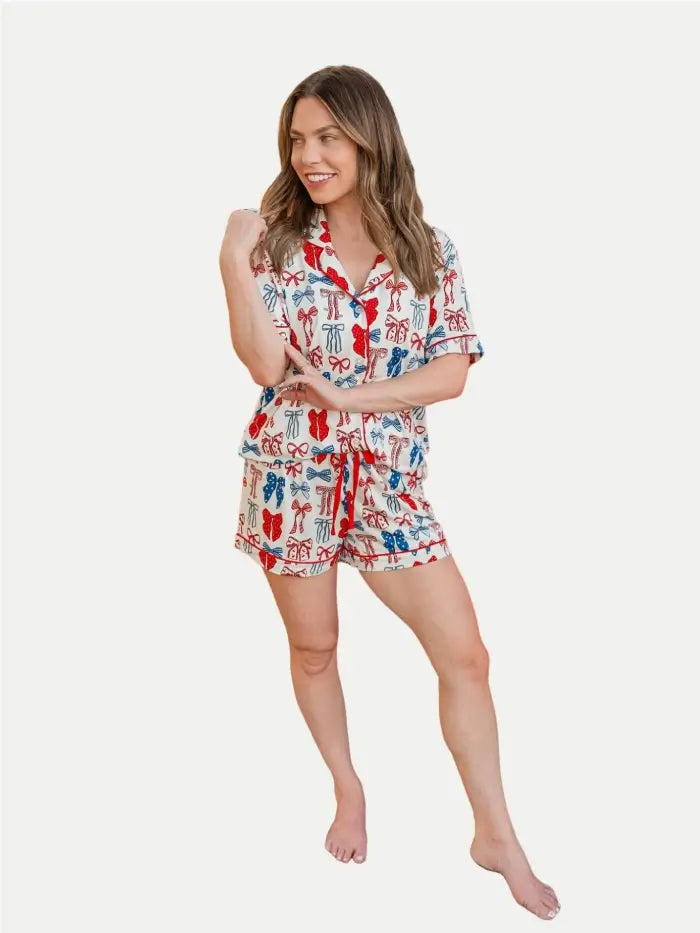 wholesale Custom bow detail short pajama set
