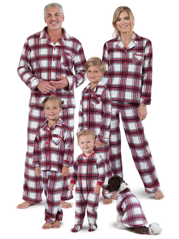 Custom Wholesale Plaid Fleece Matching Family Pajamas
