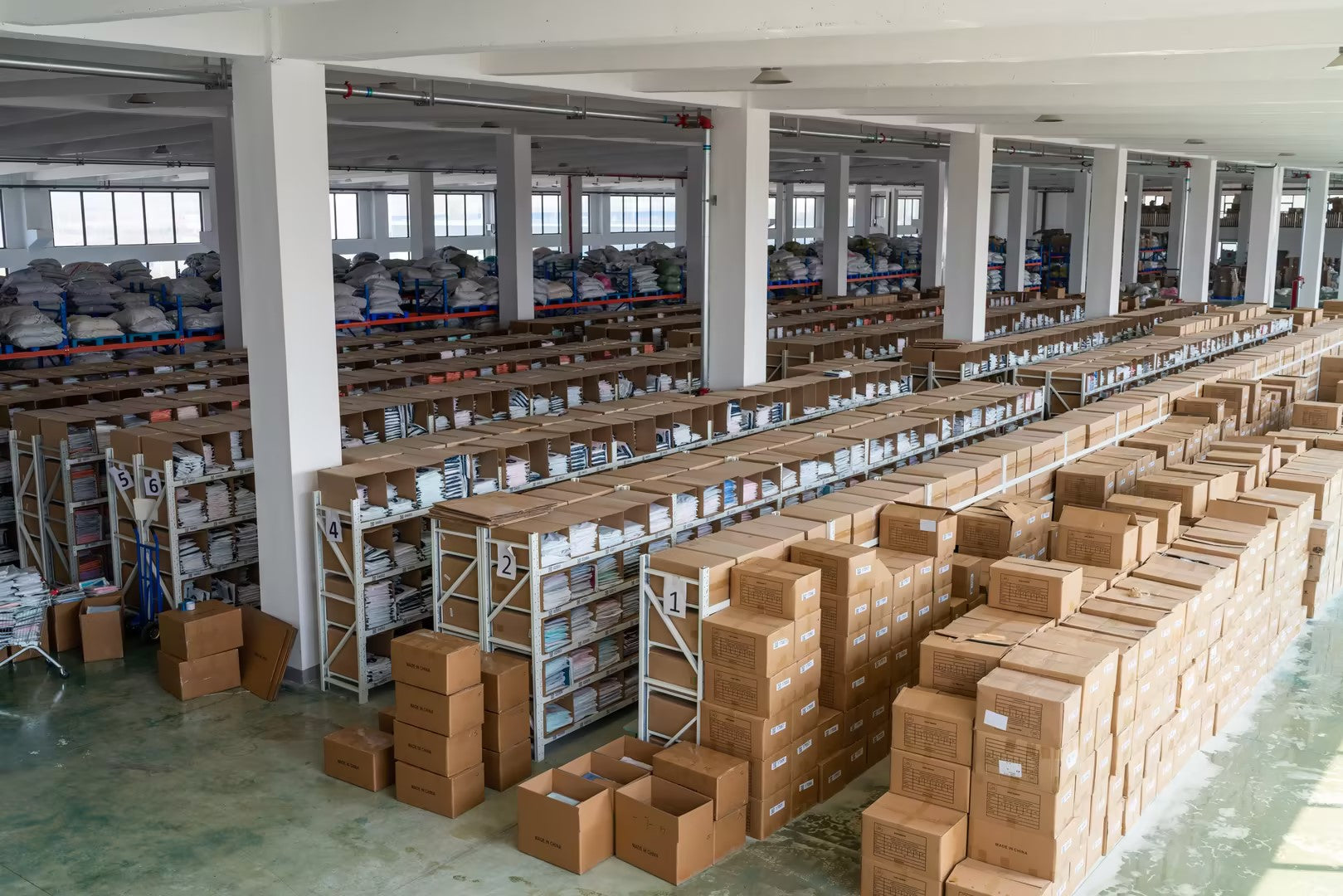 sleepwear factory warehouse preparing bulk orders for shipment