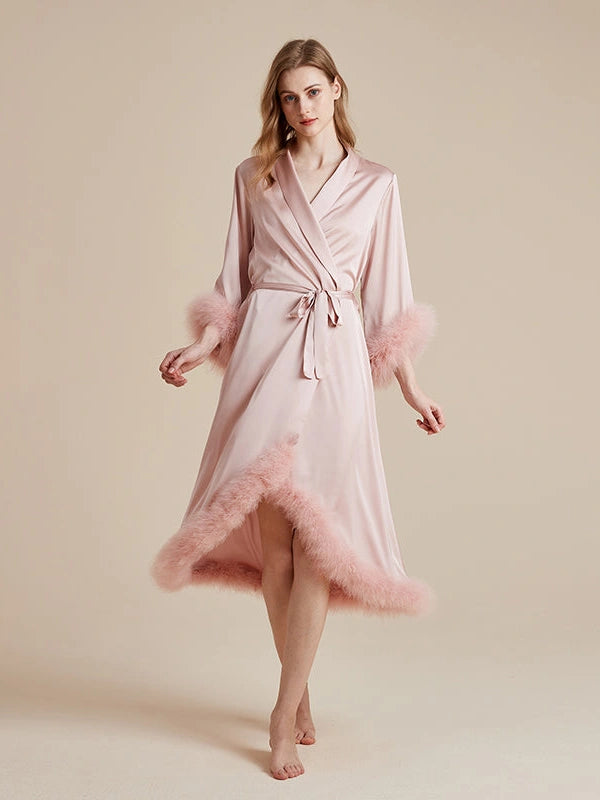 Wholesale silky feather robe luxury loungewear