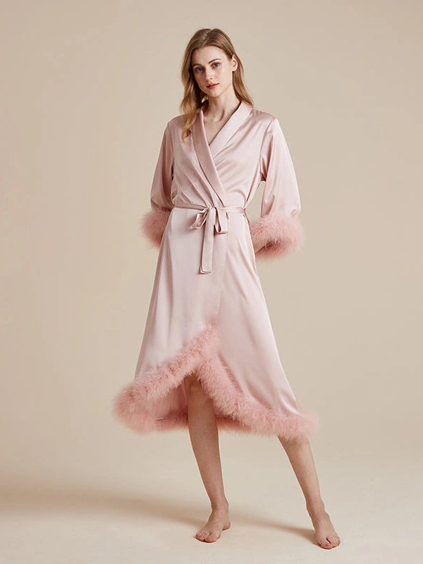 Women luxury robe with removable feather details