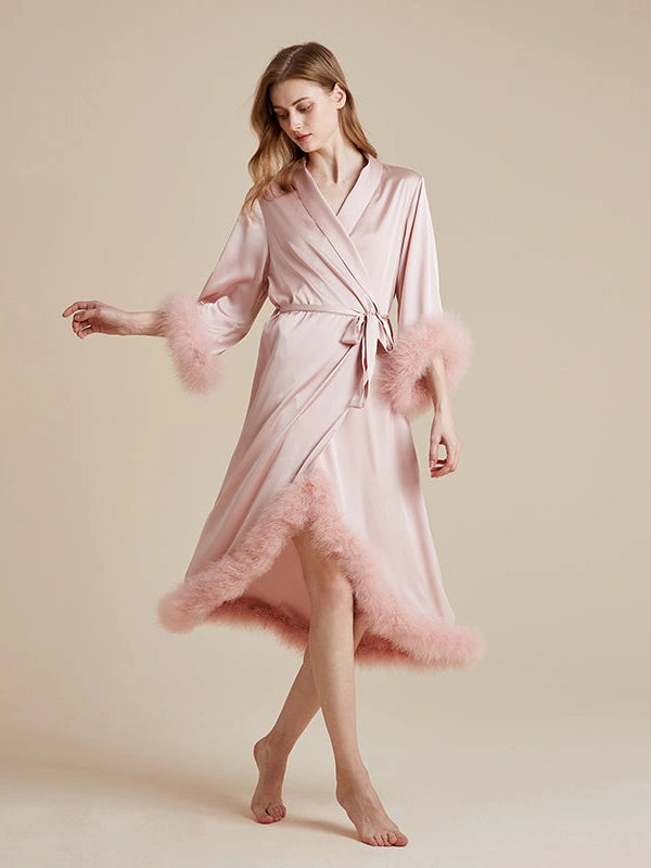 Custom detachable feather silky robe manufacturer