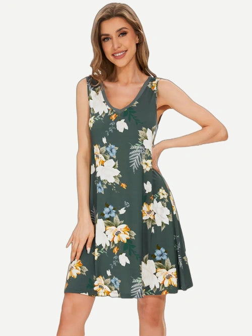 Custom Casual Floral Sleeveless Lounge Dress For Women