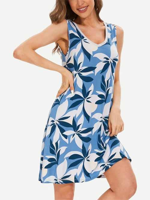 Custom Casual Floral Sleeveless Lounge Dress For Women