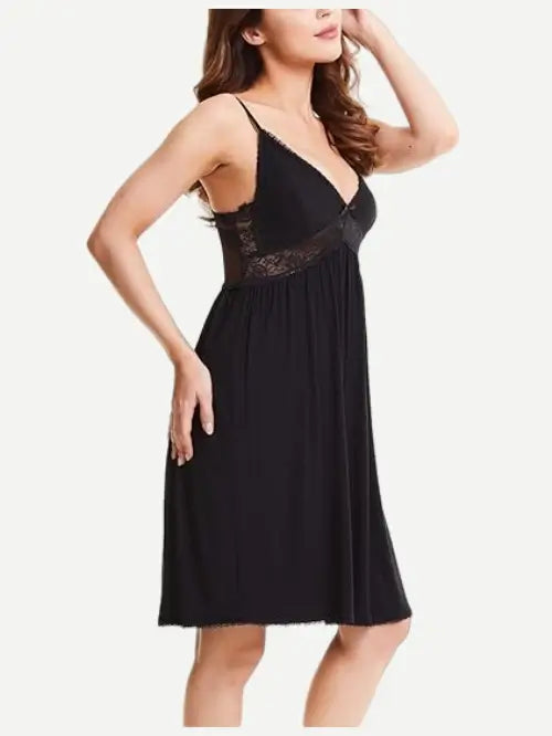 OEM Women V-Neck Full Slip Nightdress Lace Sleepwear