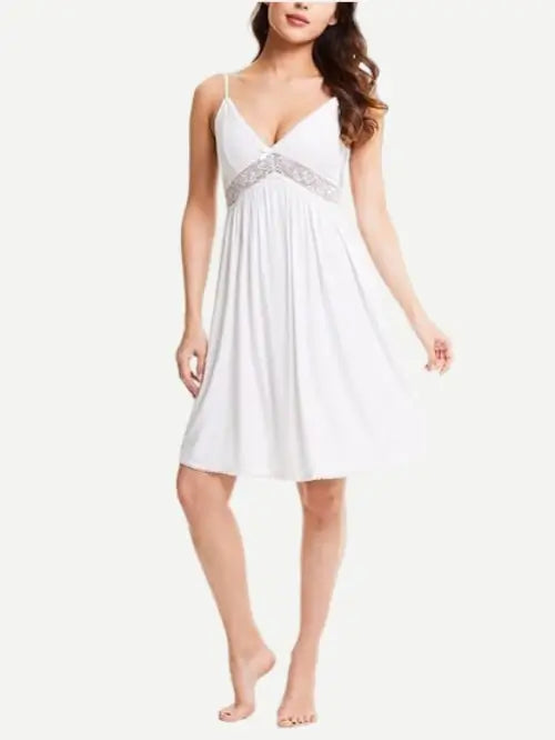 OEM Women V-Neck Full Slip Nightdress Lace Sleepwear