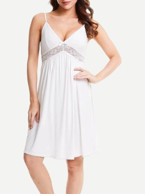 OEM Women V-Neck Full Slip Nightdress Lace Sleepwear