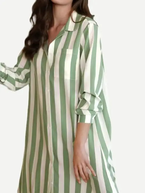 Striped Custom Print Nightgown Cotton Nightshirts Knit Wholesale Sleep Shirt