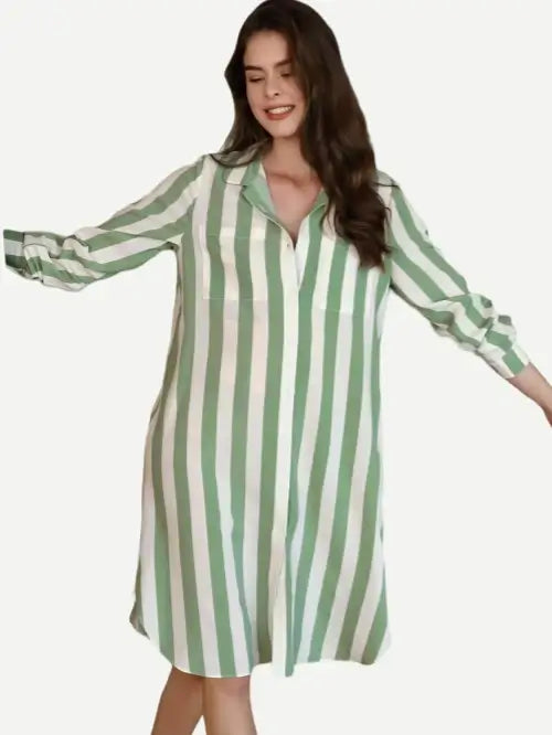 Striped Custom Print Nightgown Cotton Nightshirts Knit Wholesale Sleep Shirt